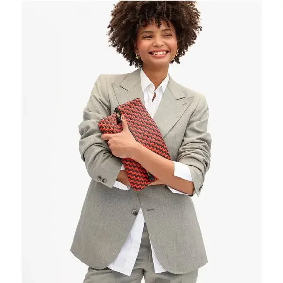 Clare V. Convertible Woven Leather Multicolor Fold Over Clutch Bag Purse Blue - Picture 6 of 7